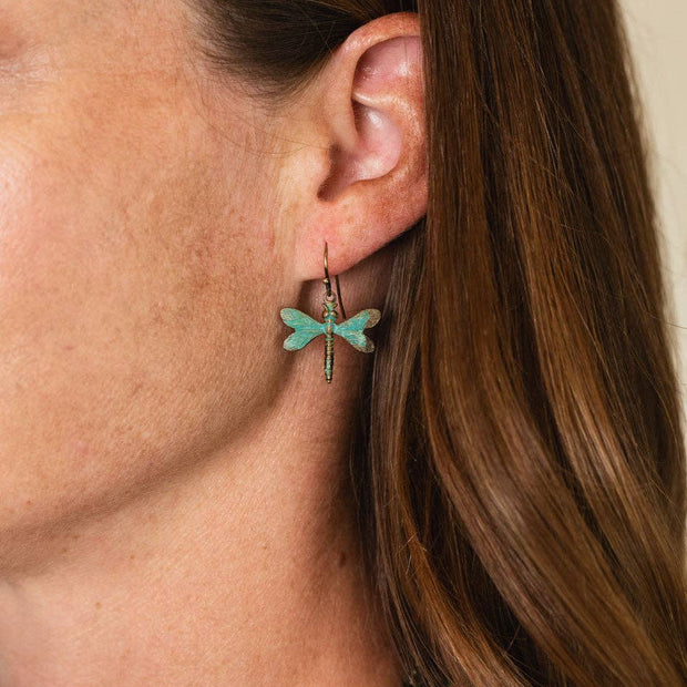 Rustic Creek Antique Brass Patina Dragonfly Simple Earrings