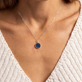 Sterling Silver Round Pendant Blue Opal Necklace