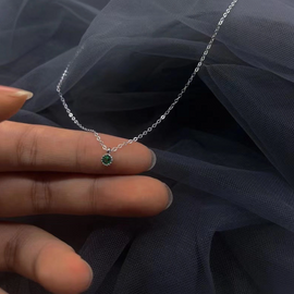 Dainty Round Emerald Color Pendant Necklace in 925 Sterling Silver
