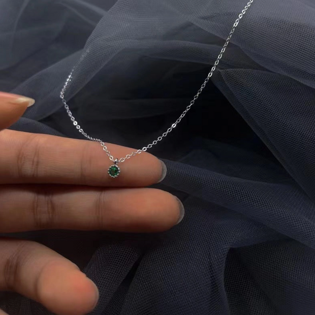 Dainty Round Emerald Color Pendant Necklace in 925 Sterling Silver