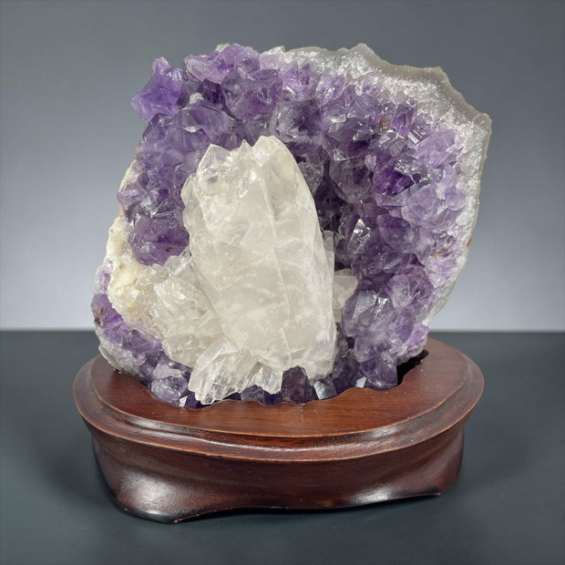 Beautiful Amethyst with Crystal on Wood Base