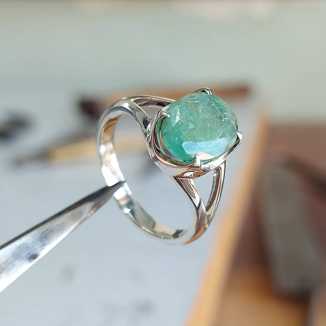Gem Sterling Ring - Emerald Ethically Sourced