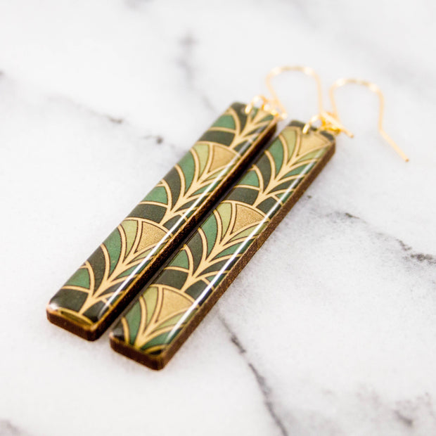 Green + Gold Deco Bar Earrings