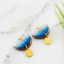 Blue Ombre Half Circle Raindrop Earrings