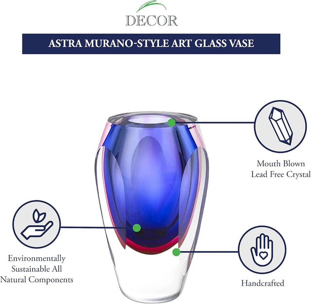 Astra  Murano Style Art Glass Violet  6" Vase