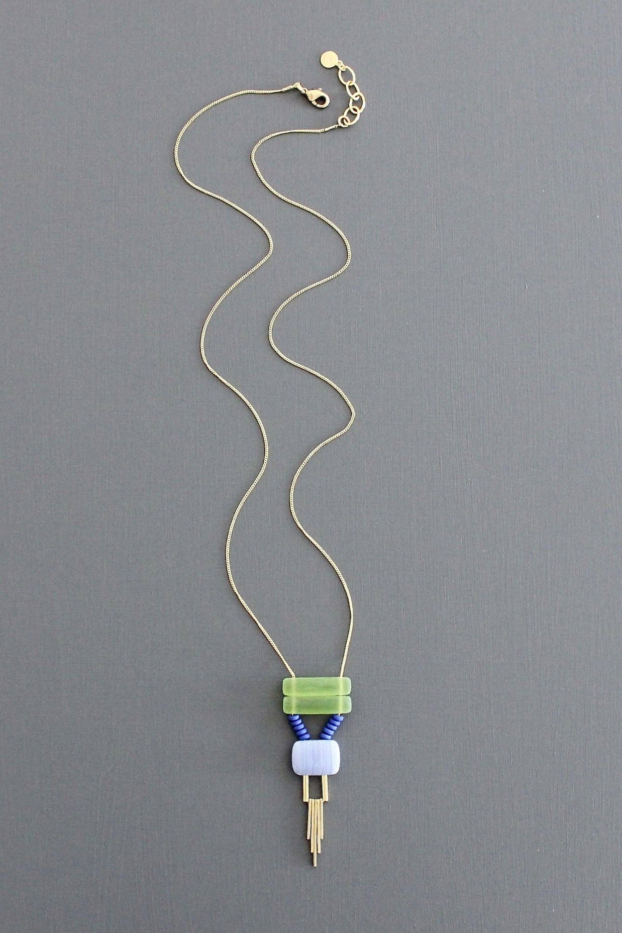 KYL125 green and lavender geometric necklace