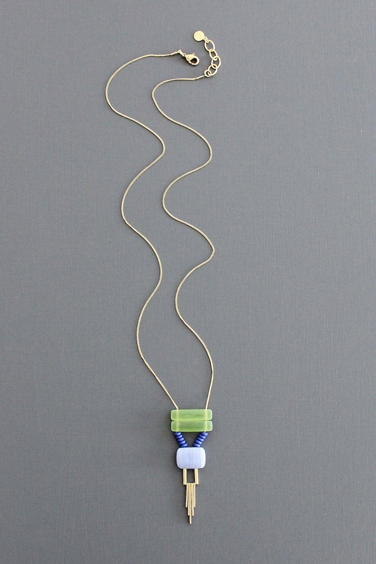 KYL125 green and lavender geometric necklace
