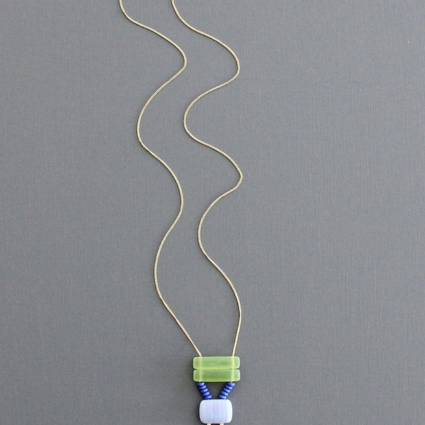 KYL125 green and lavender geometric necklace