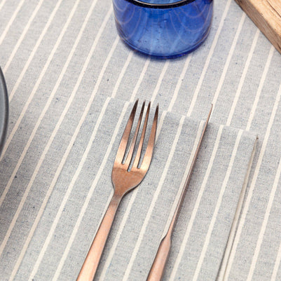 Dusty Blue Striped Tablecloth - Upcycled Cotton