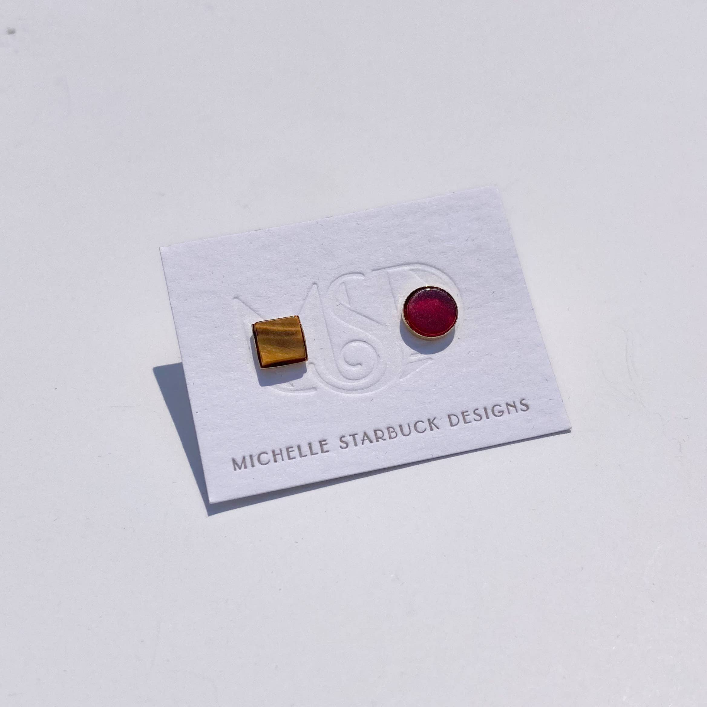 Carnelian + Tiger's Eye Mismatched Studs