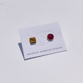 Carnelian + Tiger's Eye Mismatched Studs