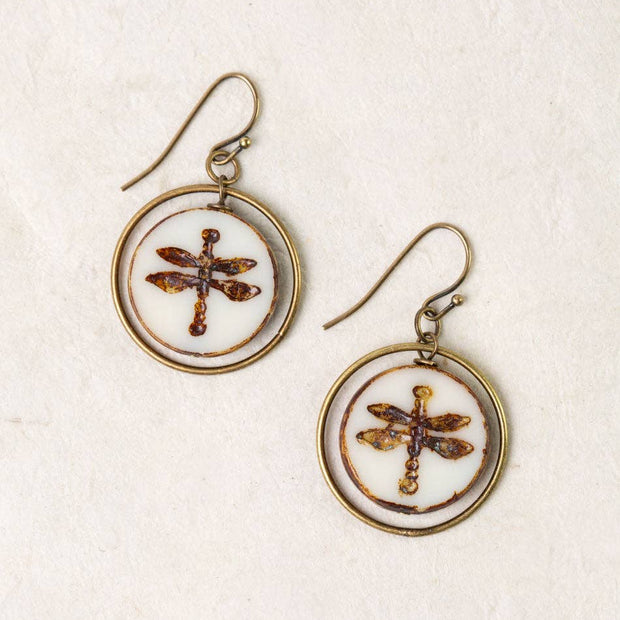 Enlighten Czech Glass Dragonfly Circle Simple Earrings