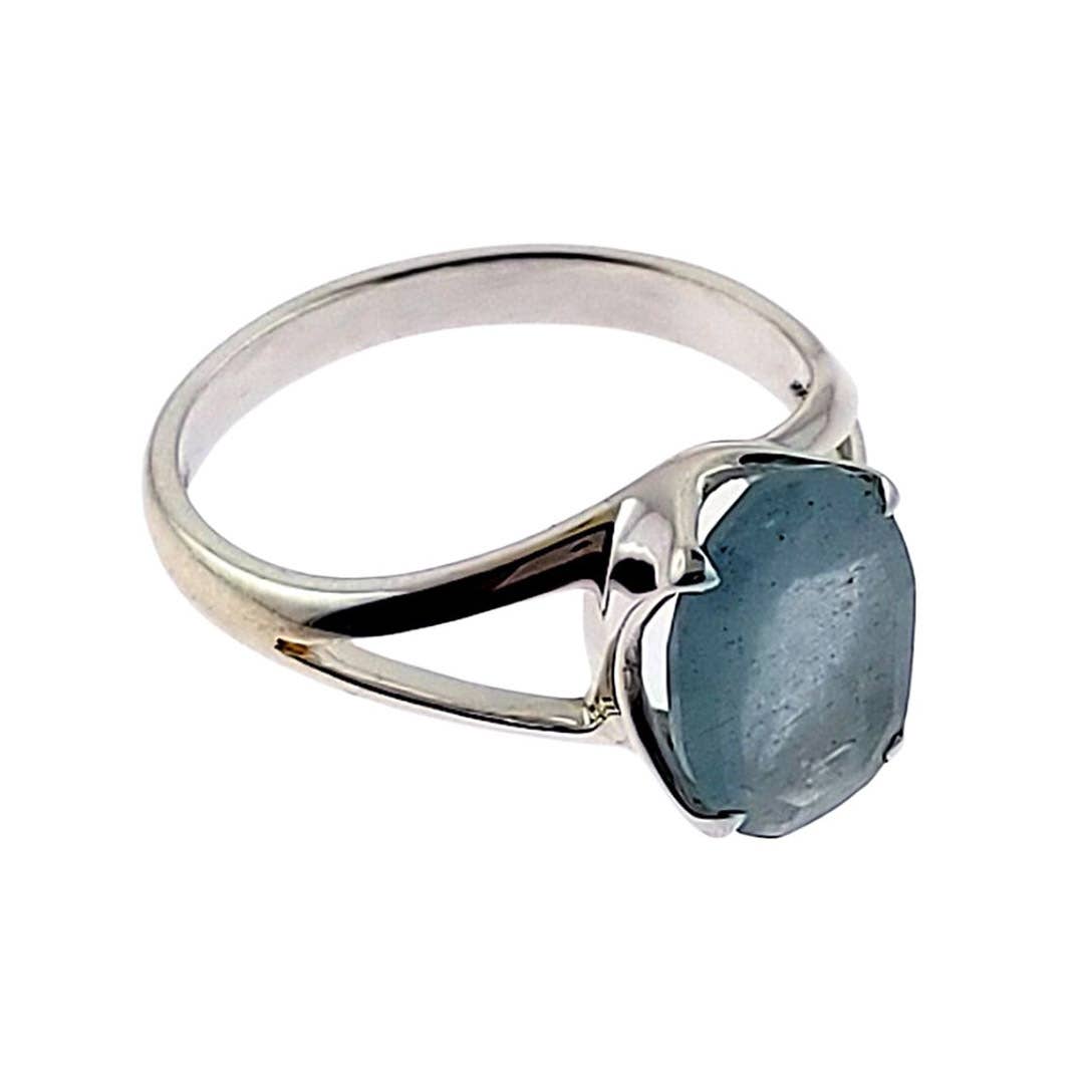 Sterling Gem Ring - Natural Faceted Oval Aquamarine