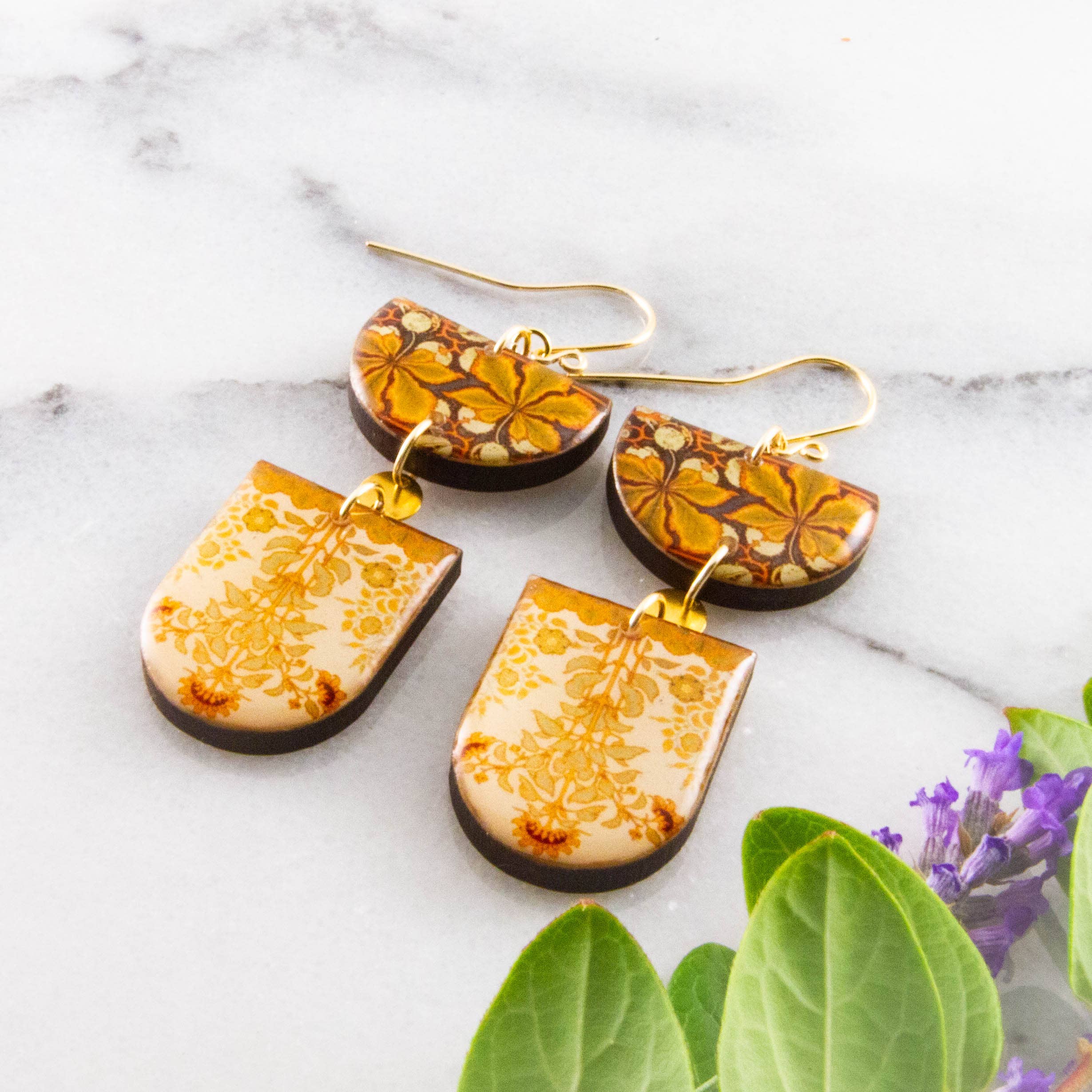 Vintage Arts + Crafts Motif Double Drop Earrings