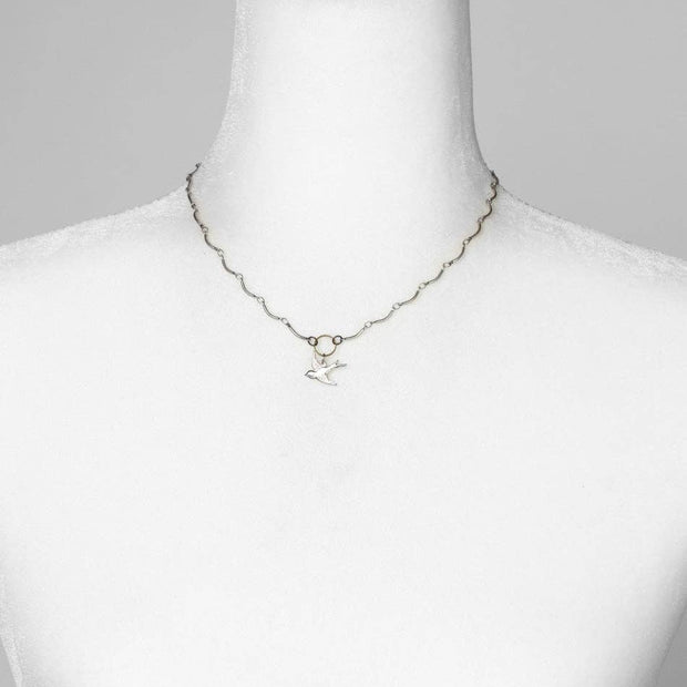 Venetian Dreams 15.25-17.25" Antique Silver Flying Sparrow Simple Necklace