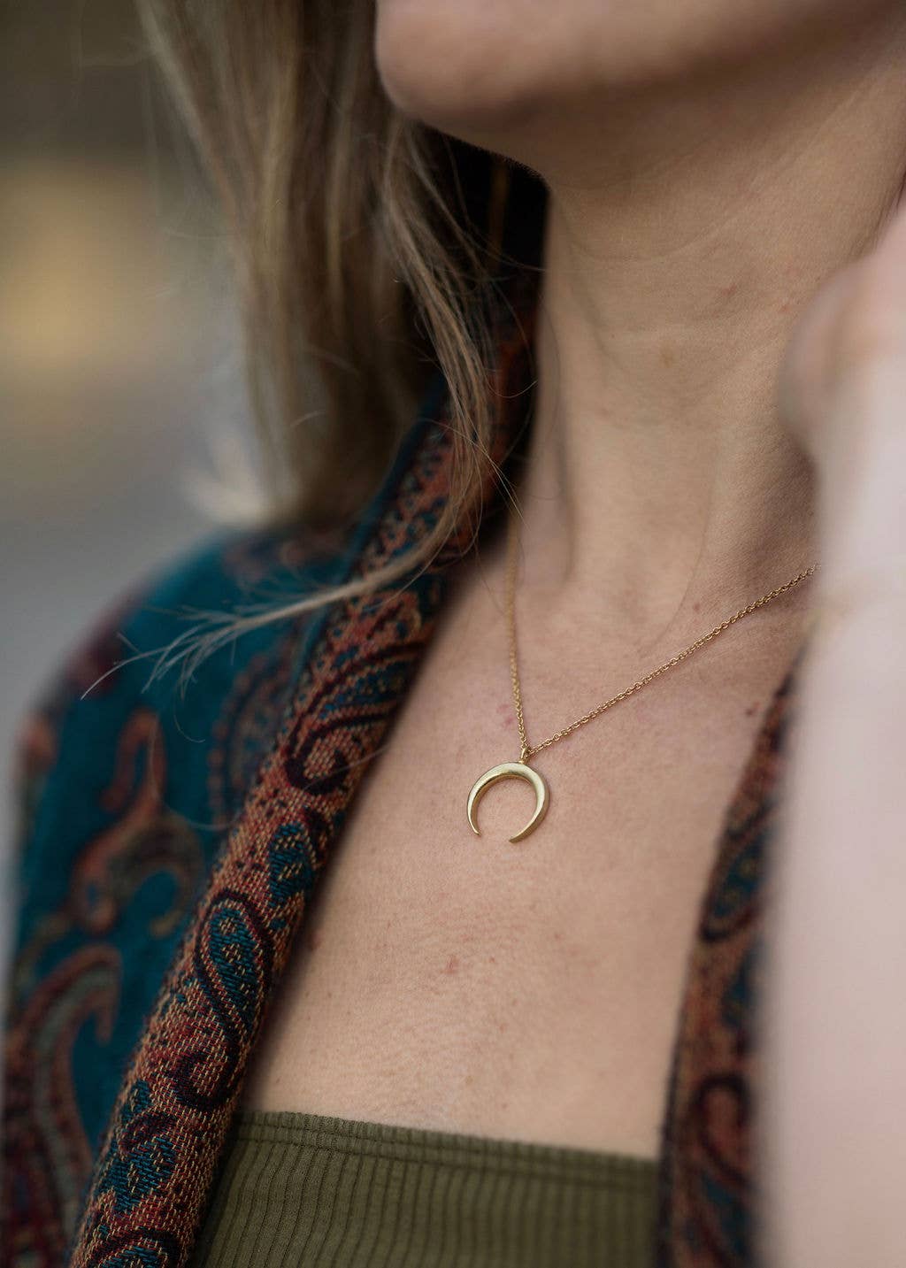 Small brass crescent necklace