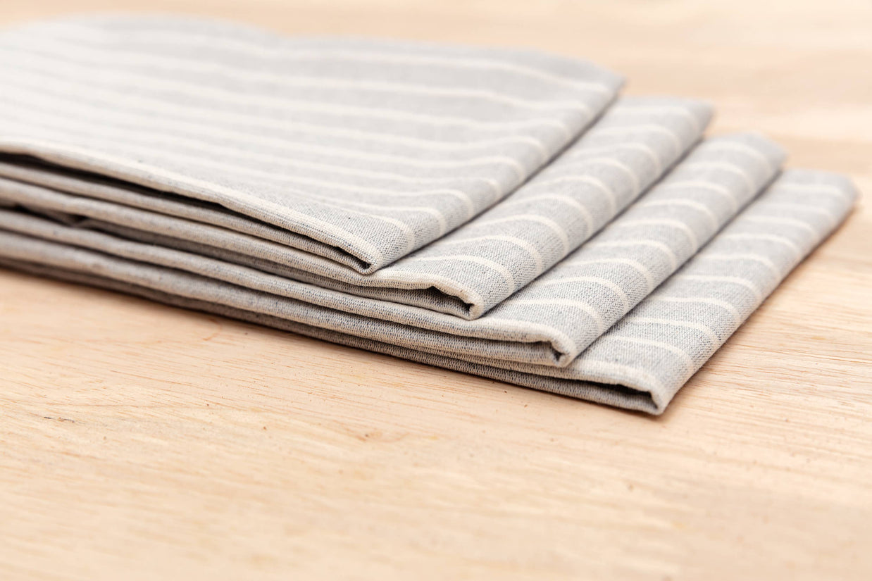 Blue Cloth Napkins with Modern Stripes – Recycled Cotton Set