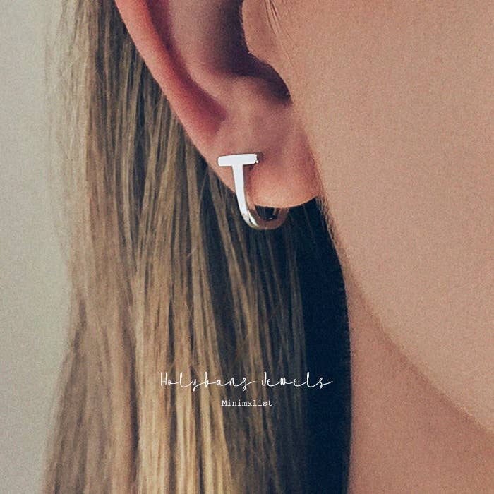 T BAR HOOP EARRINGS - Silver