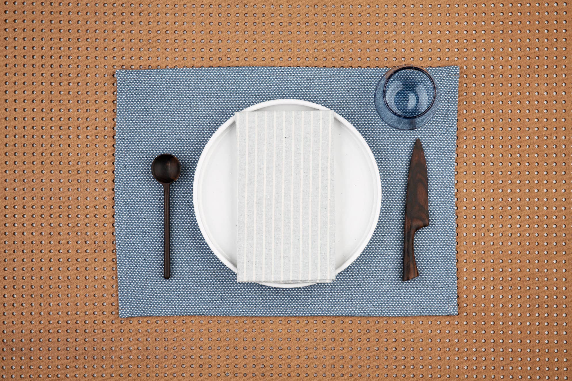 Blue Cloth Napkins with Modern Stripes – Recycled Cotton Set