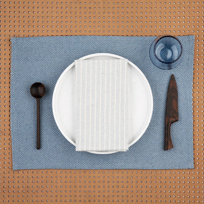 Blue Cloth Napkins with Modern Stripes – Recycled Cotton Set
