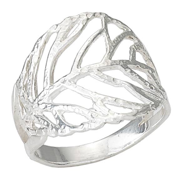 Sterling Silver Open Leaf Ring - Size 10