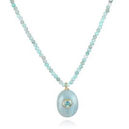 Triple Gemstone Beaded Choker-Aquamarine & Larimar