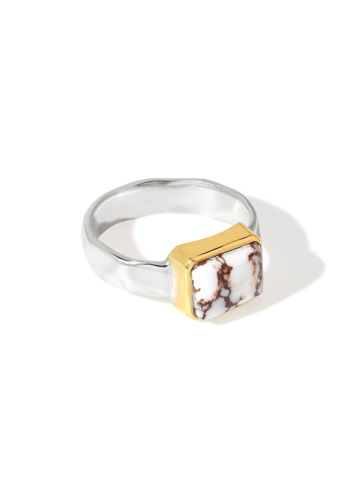 Wild Horse Silver Ring w/ Brass Bezel and Faceted Band - Size 8.5