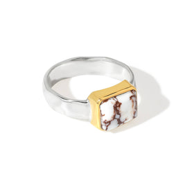 Wild Horse Silver Ring w/ Brass Bezel and Faceted Band - Size 8.5