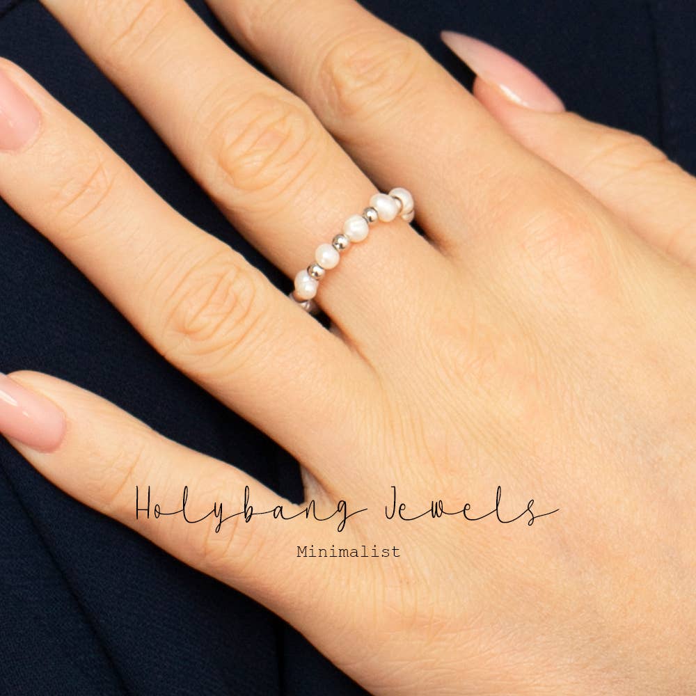 DAINTY BEADED PEARL AND SILVER RING