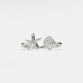 Seashell Starfish Pendant Necklace and Ring Set in 925 Sterling Silver