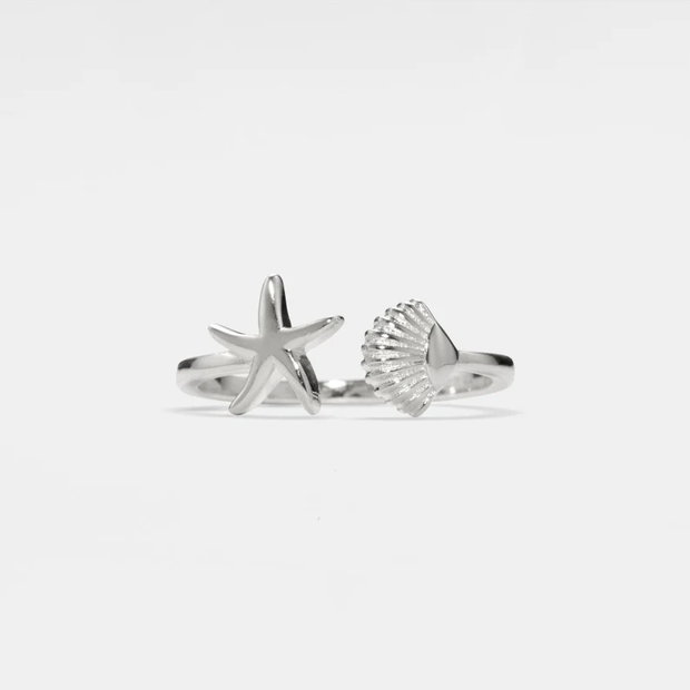 Seashell Starfish Pendant Necklace and Ring Set in 925 Sterling Silver
