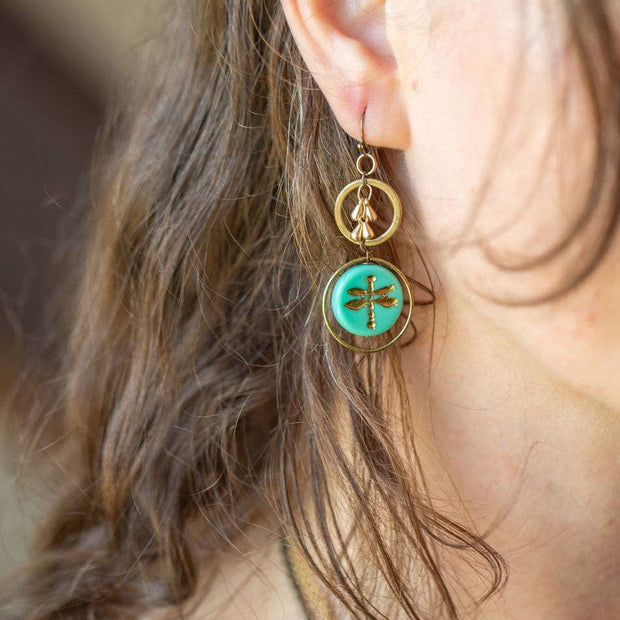 Enlighten Czech Glass Dragonfly Dangle Earrings