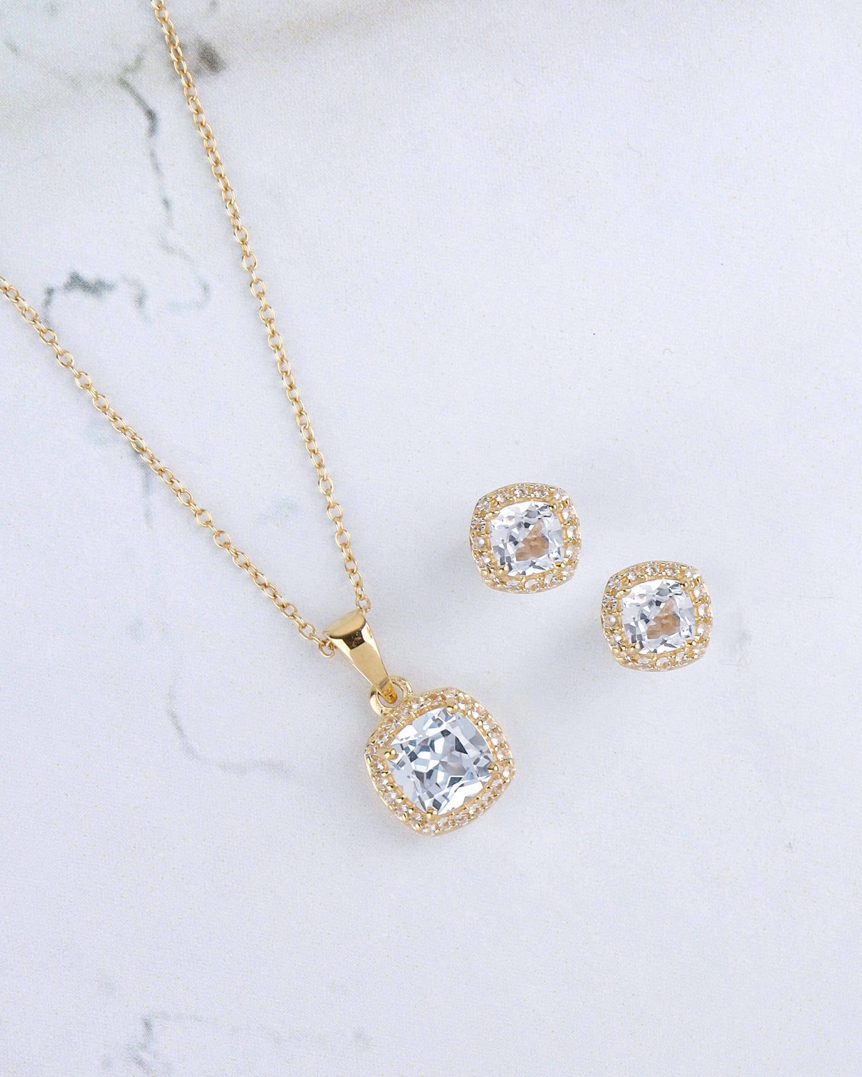 14K Gold Plated Sky Blue Topaz Earring & Necklace Set