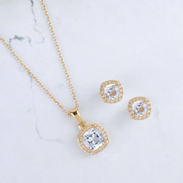 14K Gold Plated Sky Blue Topaz Earring & Necklace Set