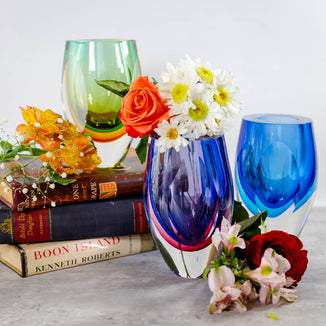 Azure Murano Style Art Glass 6'' Vase