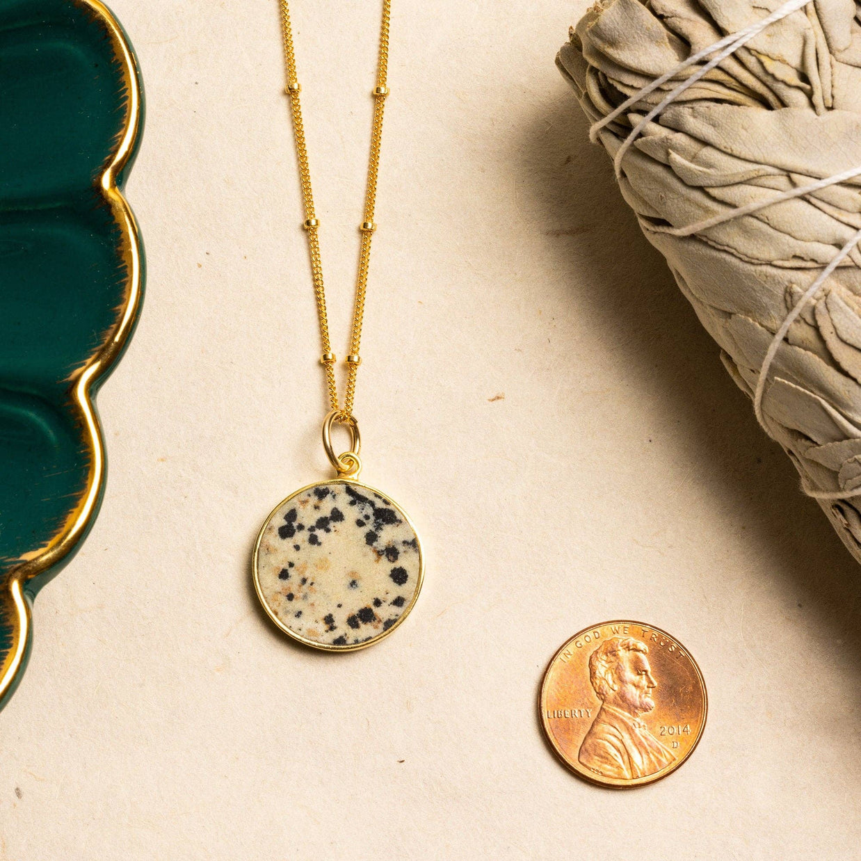 Dalmatian Jasper Gold Disc Necklace (Satellite Chain)