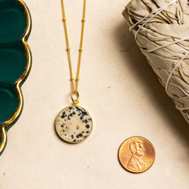Dalmatian Jasper Gold Disc Necklace (Satellite Chain)