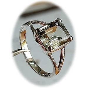 Sterling Gem Ring  - Hand cut Rectangular Green Amethyst