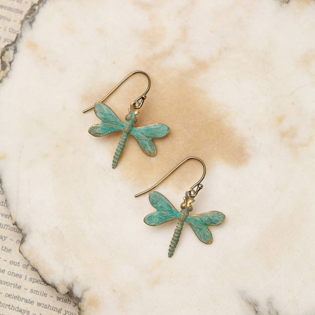 Rustic Creek Antique Brass Patina Dragonfly Simple Earrings