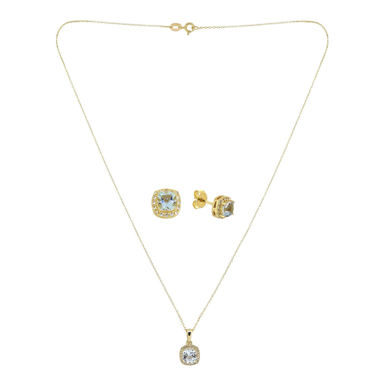 14K Gold Plated Sky Blue Topaz Earring & Necklace Set