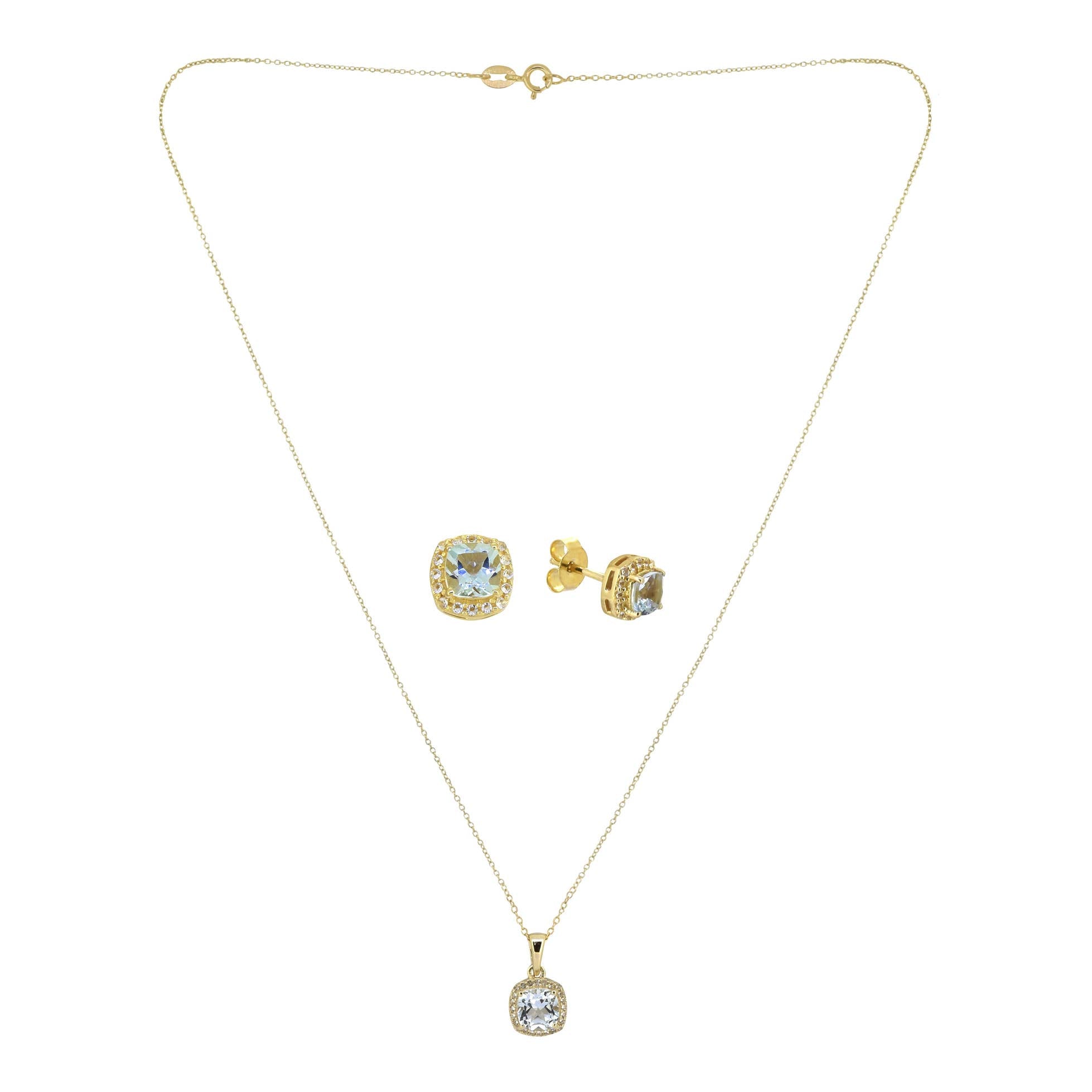 14K Gold Plated Sky Blue Topaz Earring & Necklace Set