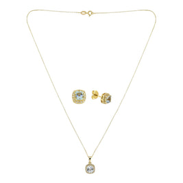 14K Gold Plated Sky Blue Topaz Earring & Necklace Set
