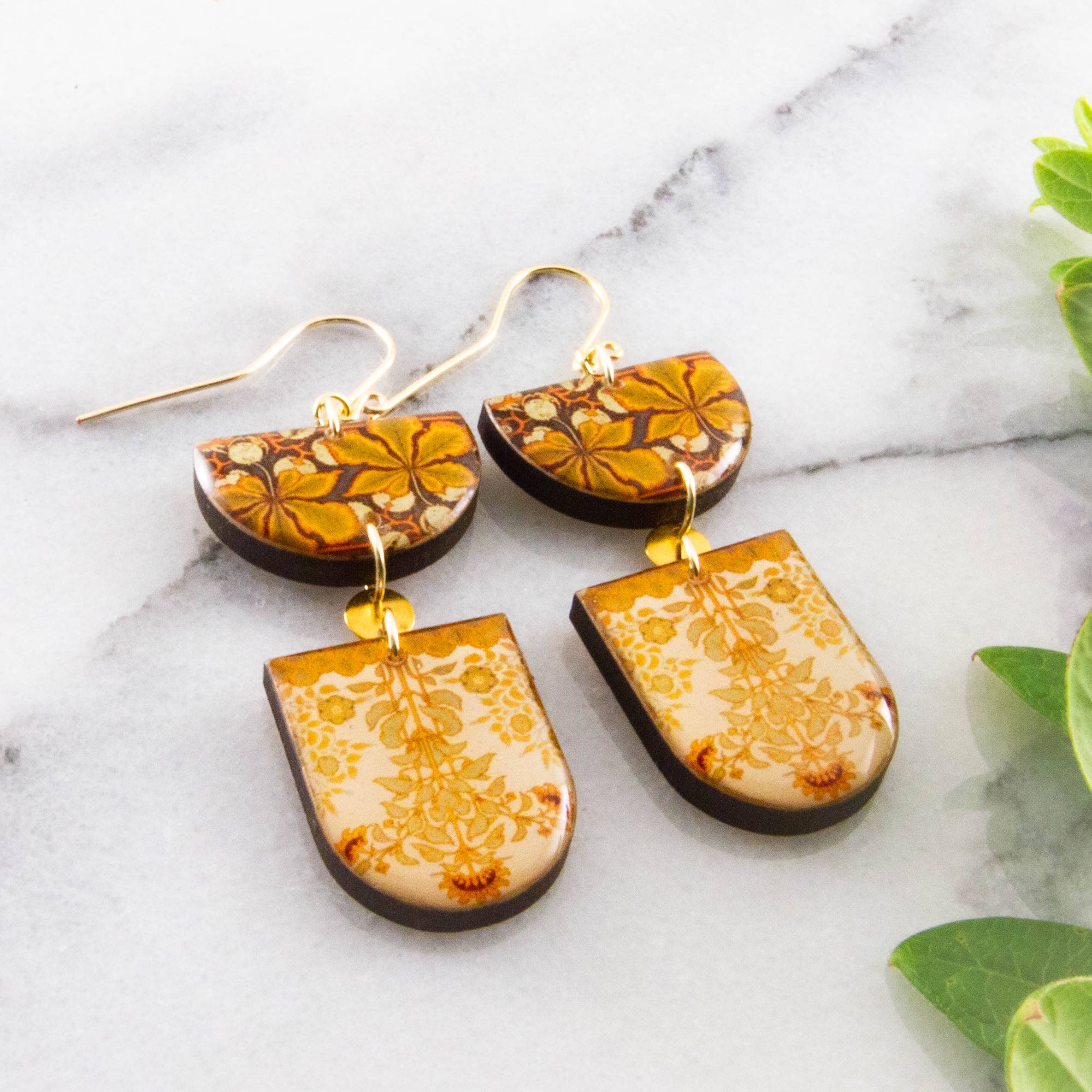 Vintage Arts + Crafts Motif Double Drop Earrings