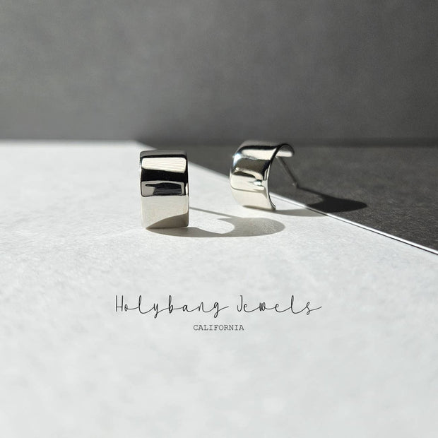 THICK OPEN HUGGIE EARRINGS - 6mm Silver