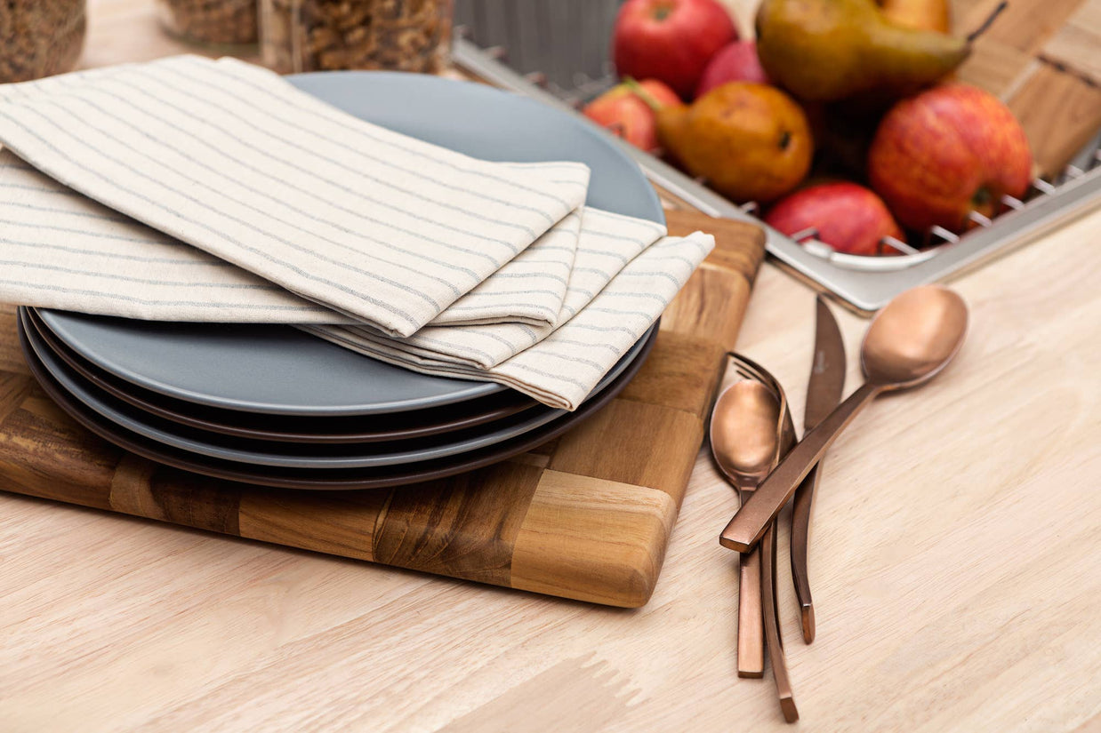 Natural Cloth Napkins with Modern Stripes – Upcycled Cotton