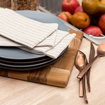 Natural Cloth Napkins with Modern Stripes – Upcycled Cotton