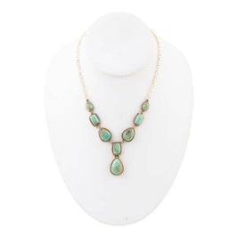 Genuine Blue Turquoise Roped Golden Bronze Y Necklace
