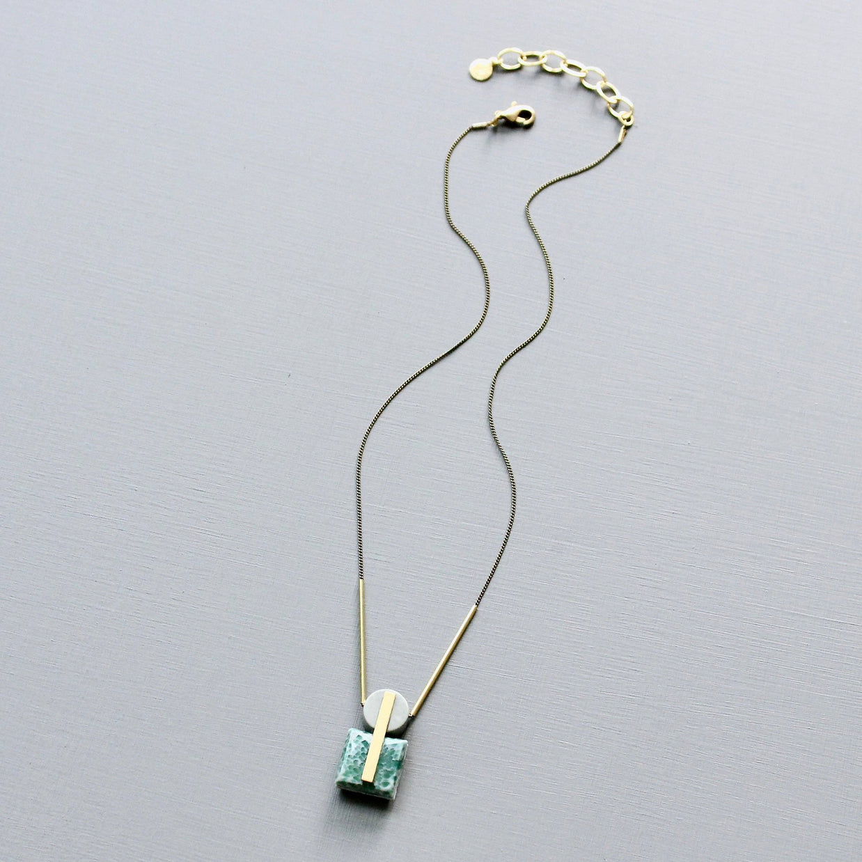 JLT117 vintage glass and gray jasper geometric necklace