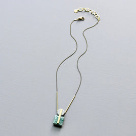 JLT117 vintage glass and gray jasper geometric necklace