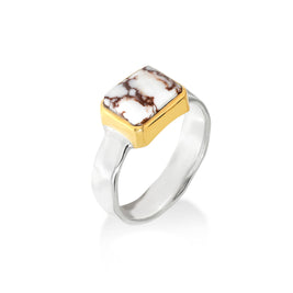 Wild Horse Silver Ring w/ Brass Bezel and Faceted Band - Size 8.5